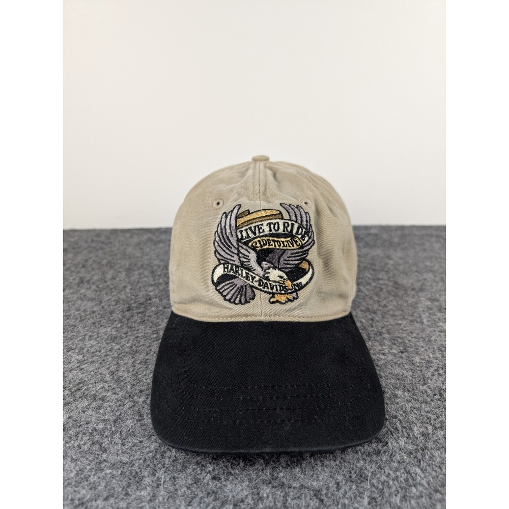 Harley-Davidson Hat Cap Strap back Live To Ride Ride To Live Eagle Tan Black Y2K